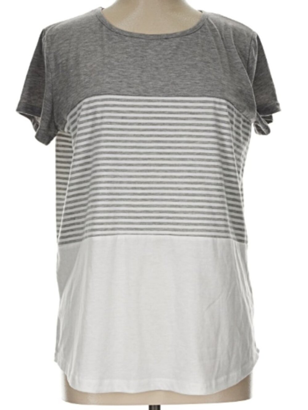 YunJey Gray Striped Short Sleeve T-Shirt Size Large